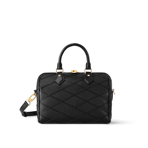 bauletto louis vuitton pelle nera|Bauletto Speedy Bandouliere 25 con iniziali .